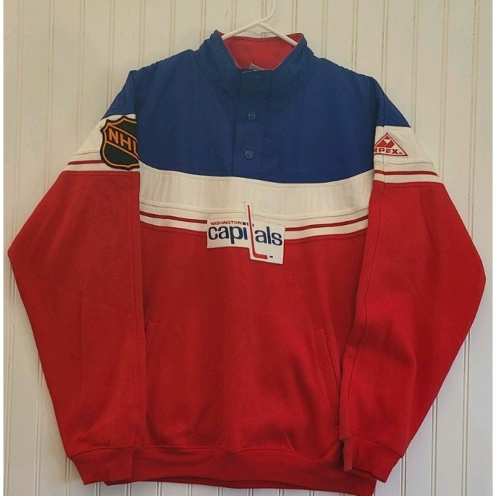 Vintage 1990s Apex One Washington Capitals Colorblock Quarter Button Pullover